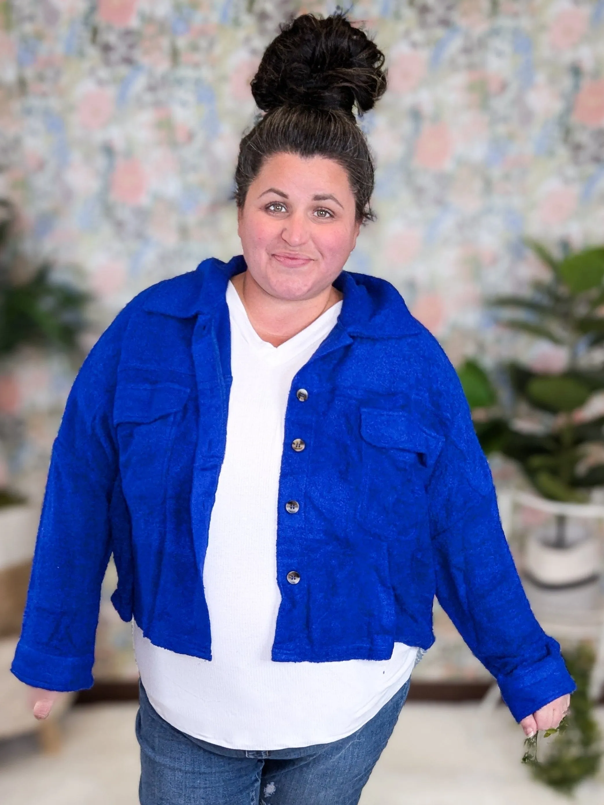 Tabitha Boxy Shacket w/Pockets in Royal Blue