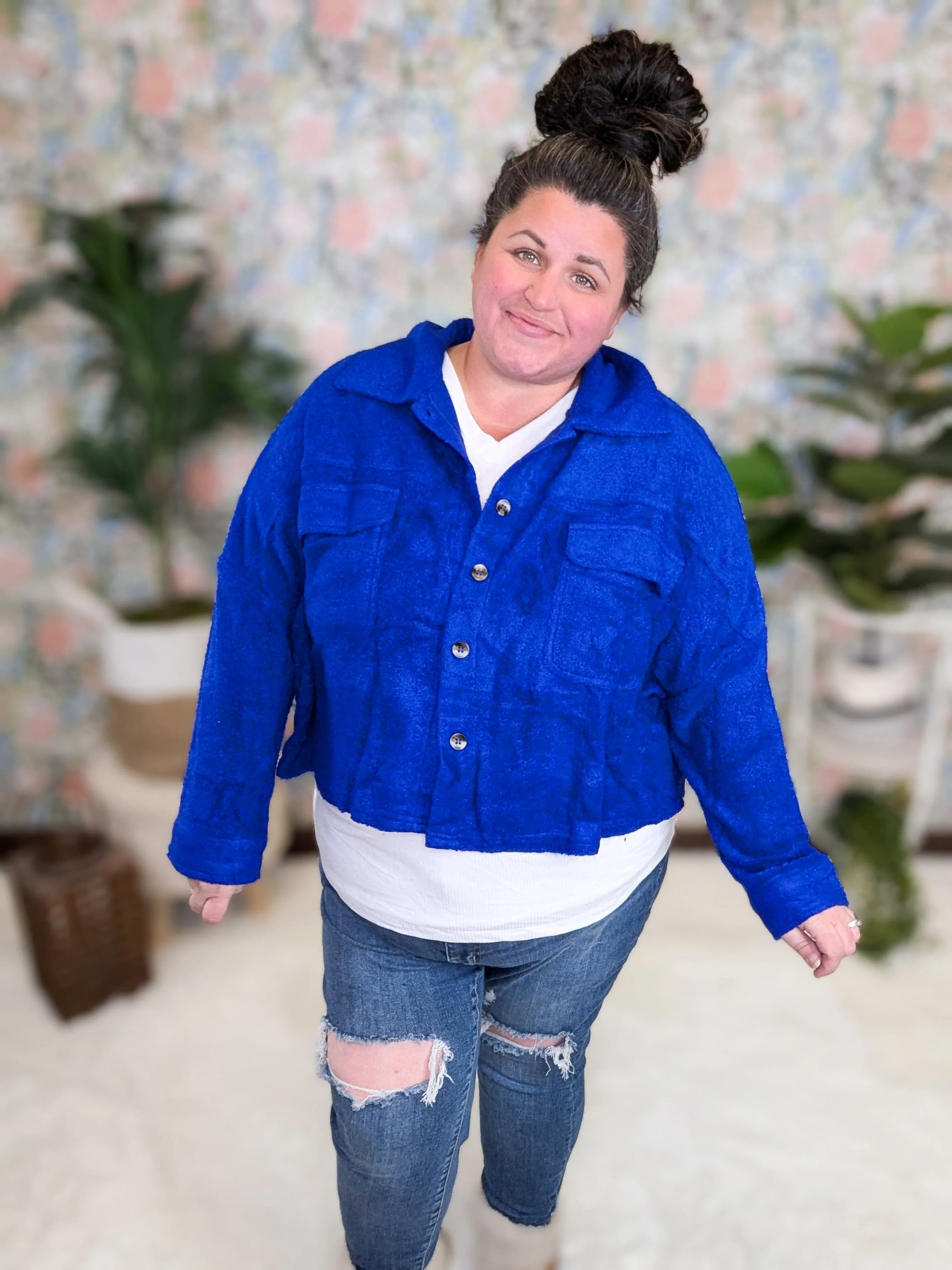 Tabitha Boxy Shacket w/Pockets in Royal Blue