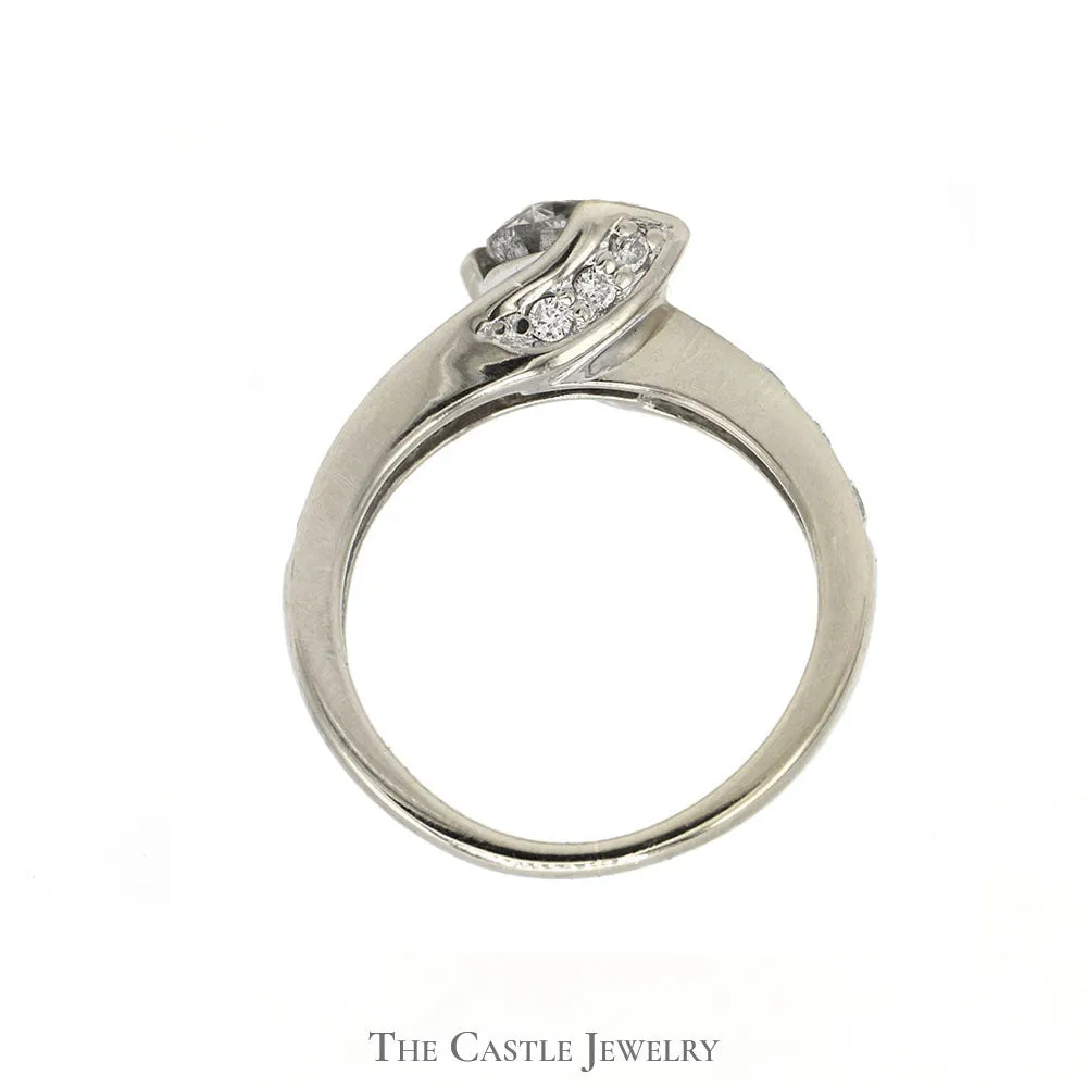 Tension Set Diamond Solitaire Bridal Set with Channel Set Diamond Accents in 14k White Gold
