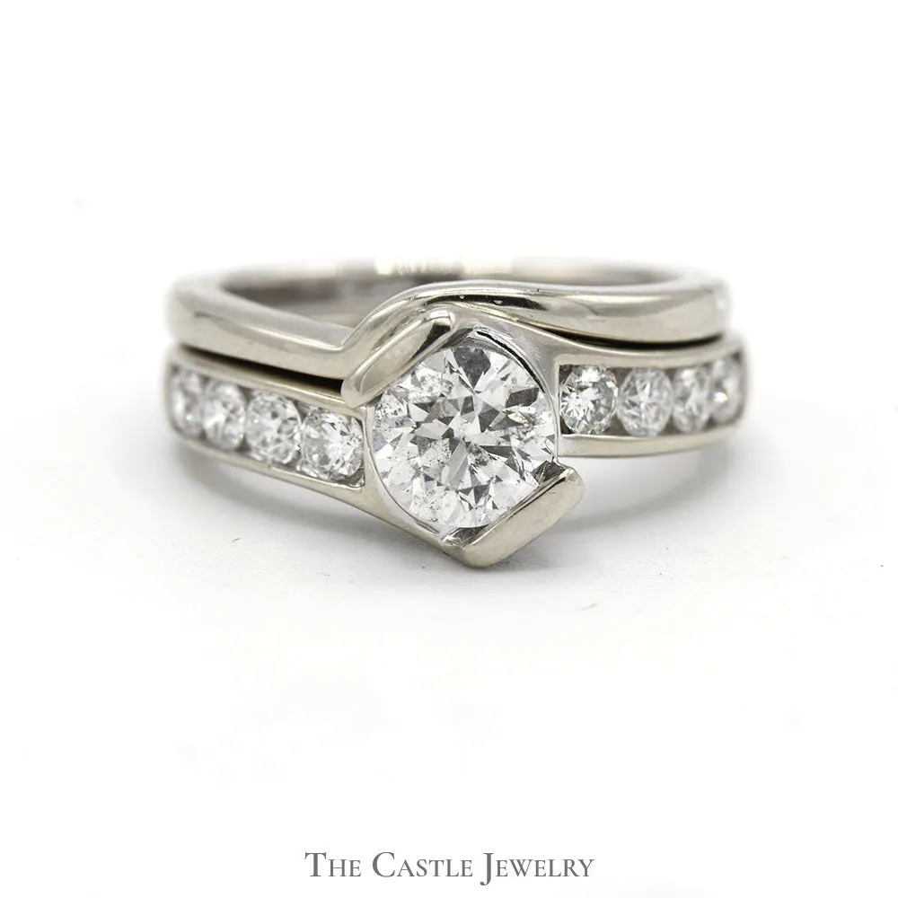 Tension Set Diamond Solitaire Bridal Set with Channel Set Diamond Accents in 14k White Gold