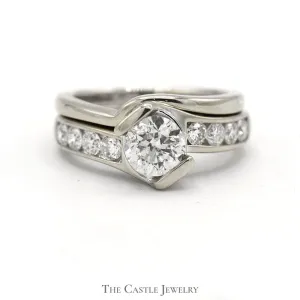 Tension Set Diamond Solitaire Bridal Set with Channel Set Diamond Accents in 14k White Gold