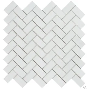Thassos White Greek Marble 1 X 2 Herringbone Mosaic Tile, Polished
