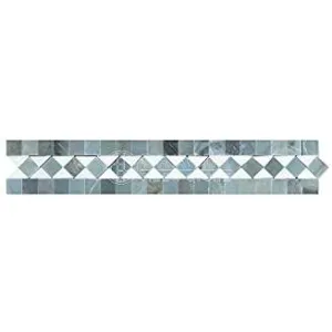 Thassos White Greek Marble BIAS Border / Listello with Blue & Gray Dots, Polished