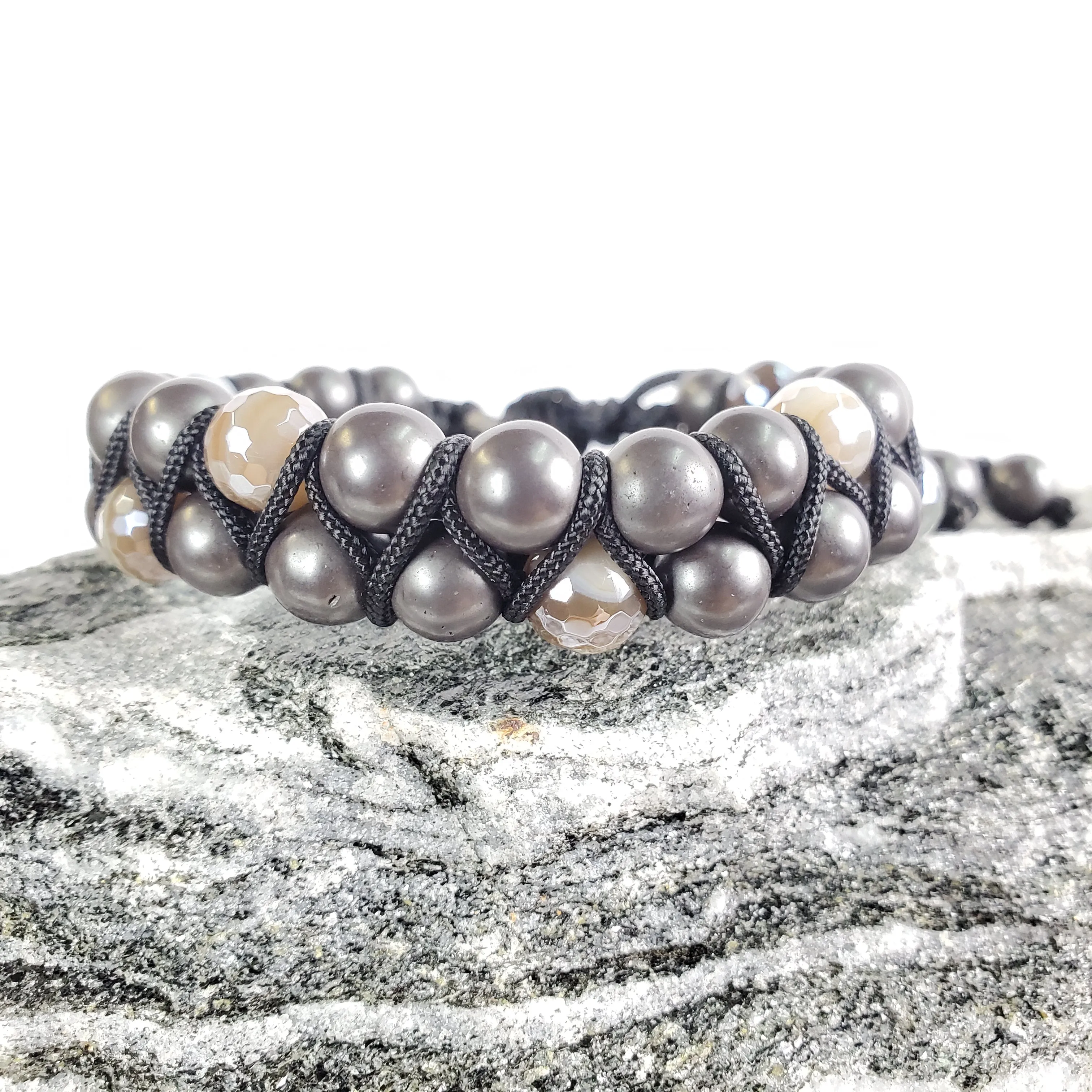 The John Double Row Matte Hematite Bracelet