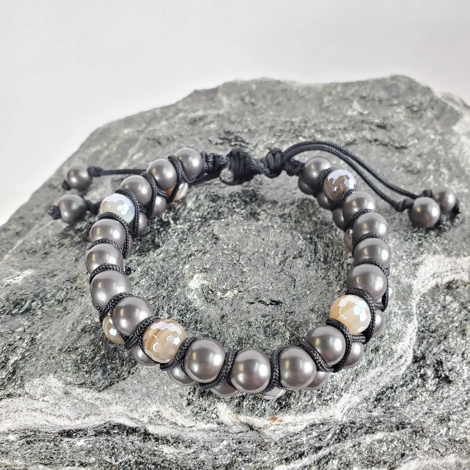 The John Double Row Matte Hematite Bracelet