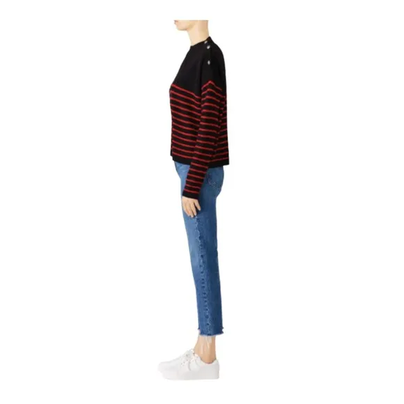 THE KOOPLES Womens Sweater Black Red Striped Buttoned Shoulder $395 Size 1 /US S