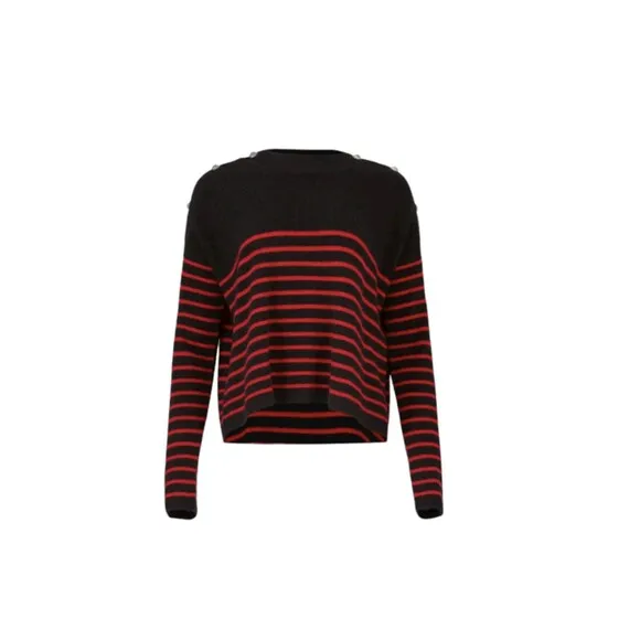 THE KOOPLES Womens Sweater Black Red Striped Buttoned Shoulder $395 Size 1 /US S
