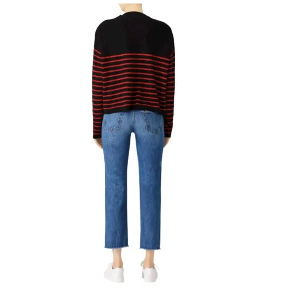 THE KOOPLES Womens Sweater Black Red Striped Buttoned Shoulder $395 Size 1 /US S
