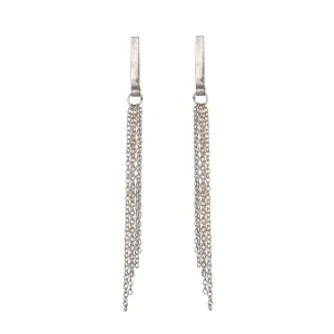 The "Olive" Sterling Silver Post Earrings with Angled Chain Fringe Attached to a Flat Bar