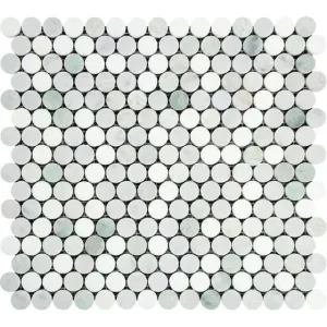 Tilefornia Carrara White & Thassos White & Green Marble MULTICOLOR Penny Rounds