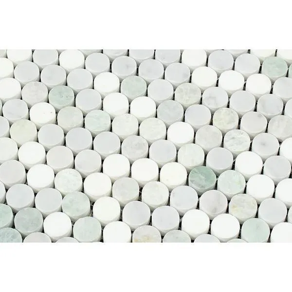 Tilefornia Carrara White & Thassos White & Green Marble MULTICOLOR Penny Rounds