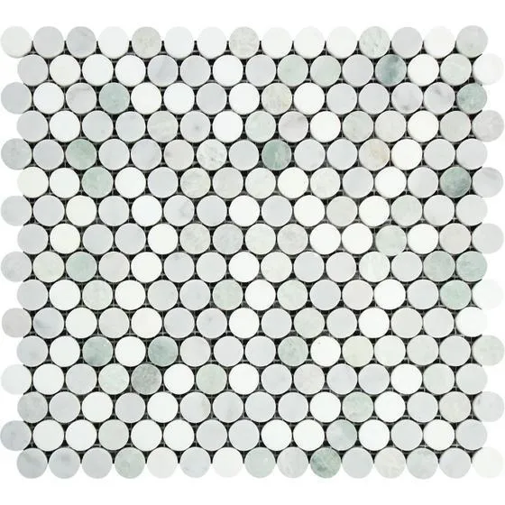 Tilefornia Carrara White & Thassos White & Green Marble MULTICOLOR Penny Rounds