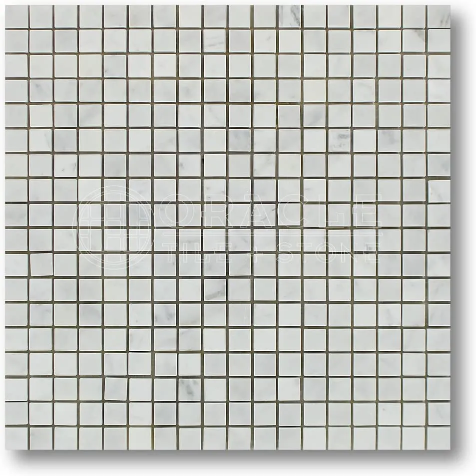 Tilefornia Carrara White Italian (Bianco Carrara) Marble 5/8 X 5/8 Mosaic Tile, Polished