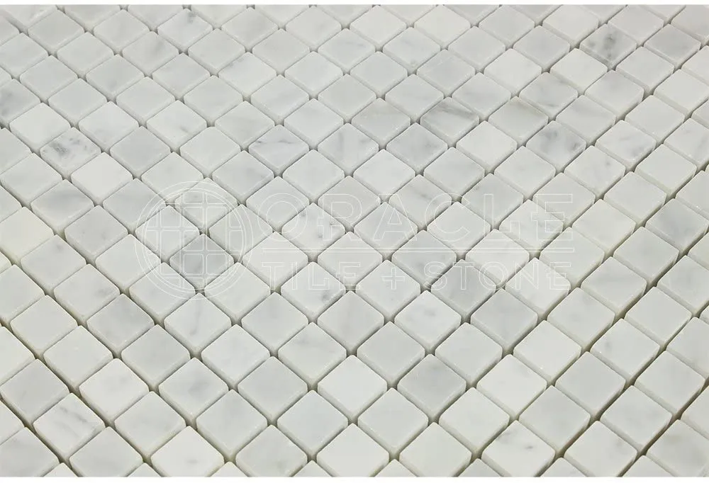 Tilefornia Carrara White Italian (Bianco Carrara) Marble 5/8 X 5/8 Mosaic Tile, Polished