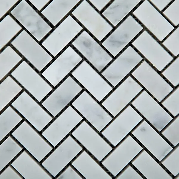 Tilefornia Italian Carrara White Marble Mini  Herringbone Mosaic Tile Polished/Honed