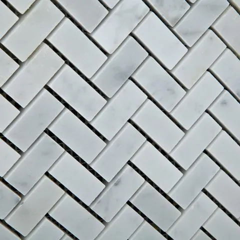 Tilefornia Italian Carrara White Marble Mini  Herringbone Mosaic Tile Polished/Honed