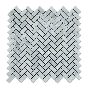 Tilefornia Italian Carrara White Marble Mini  Herringbone Mosaic Tile Polished/Honed