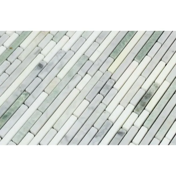 Tilefornia Thassos White & Carrara White & Green Marble Bamboo Sticks Strips