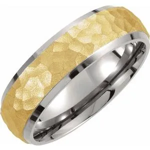 Titanium & Gold Immerse Plated 7 mm Hammered Finish Beveled-Edge Band Size 13