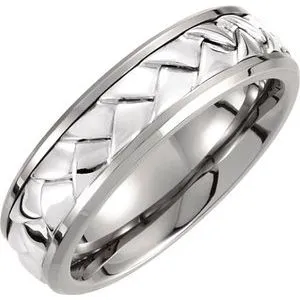 Titanium & Sterling Silver Inlay 7 mm Woven Band Size 8