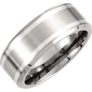 Titanium & Sterling Silver Inlay 9 mm Beveled-Edge Band Size 13