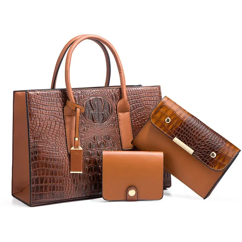 TRAVEASY 2024 New Crocodile Pattern Handbag Women PU Leather Vintage Style Shoulder Bag Large Capacity Laides Hand Bags