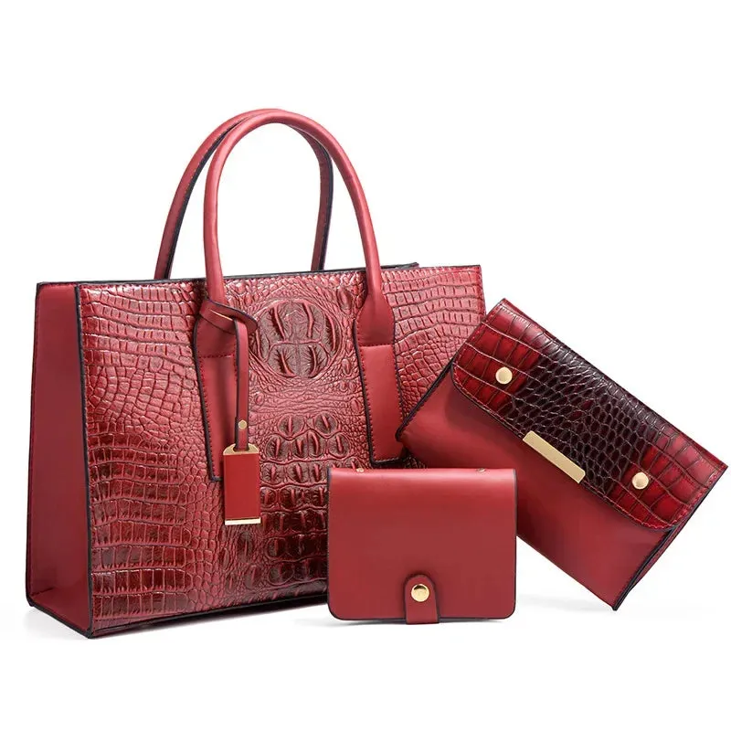 TRAVEASY 2024 New Crocodile Pattern Handbag Women PU Leather Vintage Style Shoulder Bag Large Capacity Laides Hand Bags