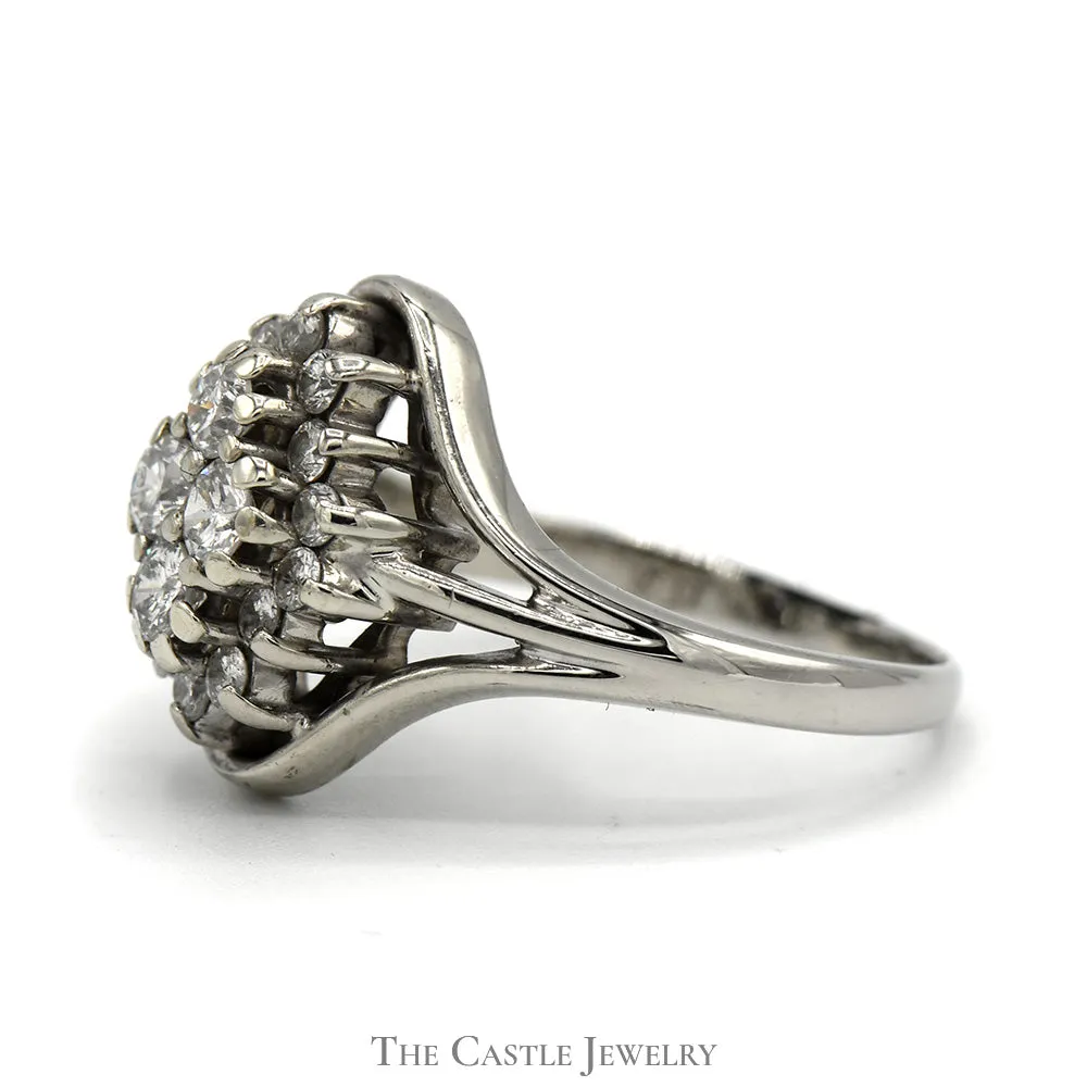 Unique Diamond Cluster ring with Open Designed 14k White Gold Mounting