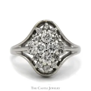 Unique Diamond Cluster ring with Open Designed 14k White Gold Mounting