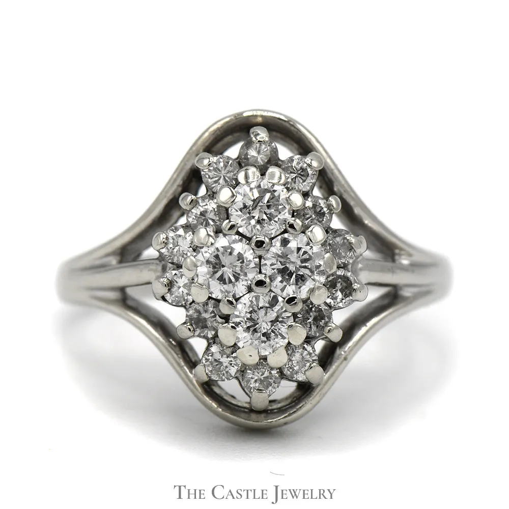 Unique Diamond Cluster ring with Open Designed 14k White Gold Mounting