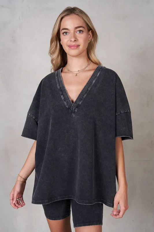 V-neck Drop Shoulder Boxy T-Shirt