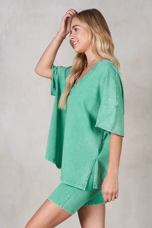 V-neck Drop Shoulder Boxy T-Shirt