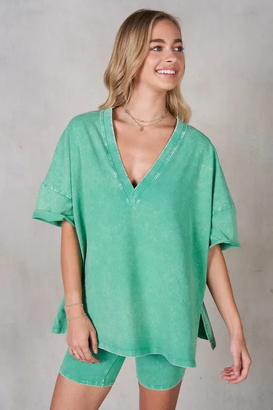 V-neck Drop Shoulder Boxy T-Shirt