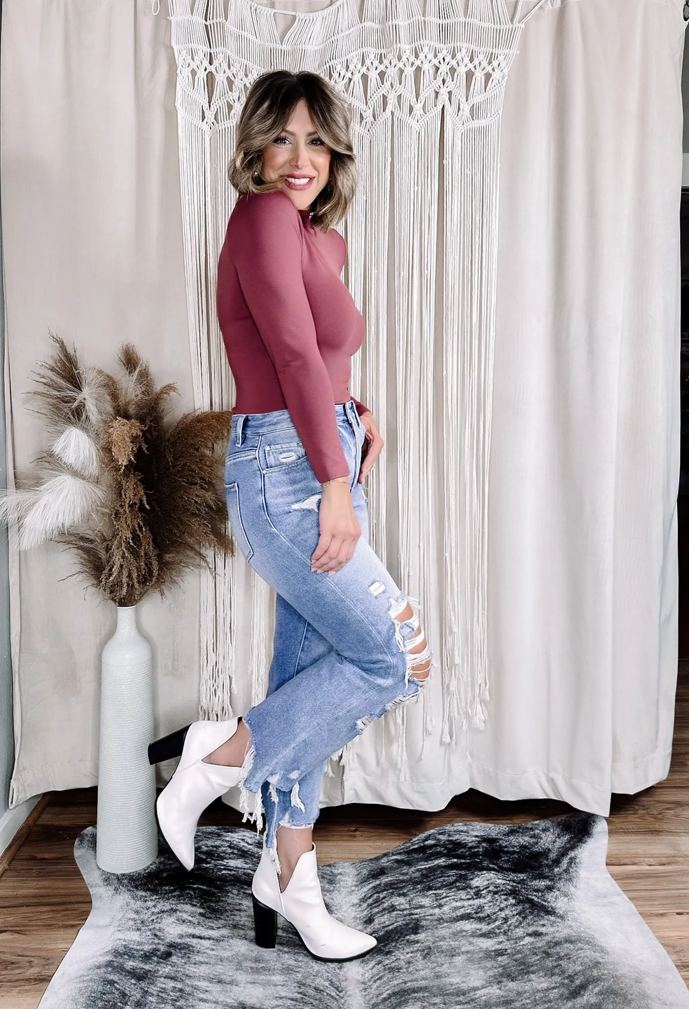 Vintage Structured Distressed Crop Flare