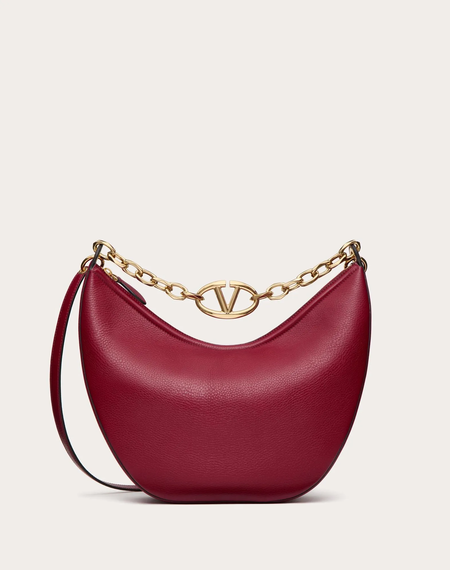 Vlogo Moon Medium Grainy Calfskin Hobo Bag With Chain