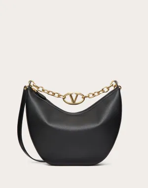 Vlogo Moon Medium Grainy Calfskin Hobo Bag With Chain