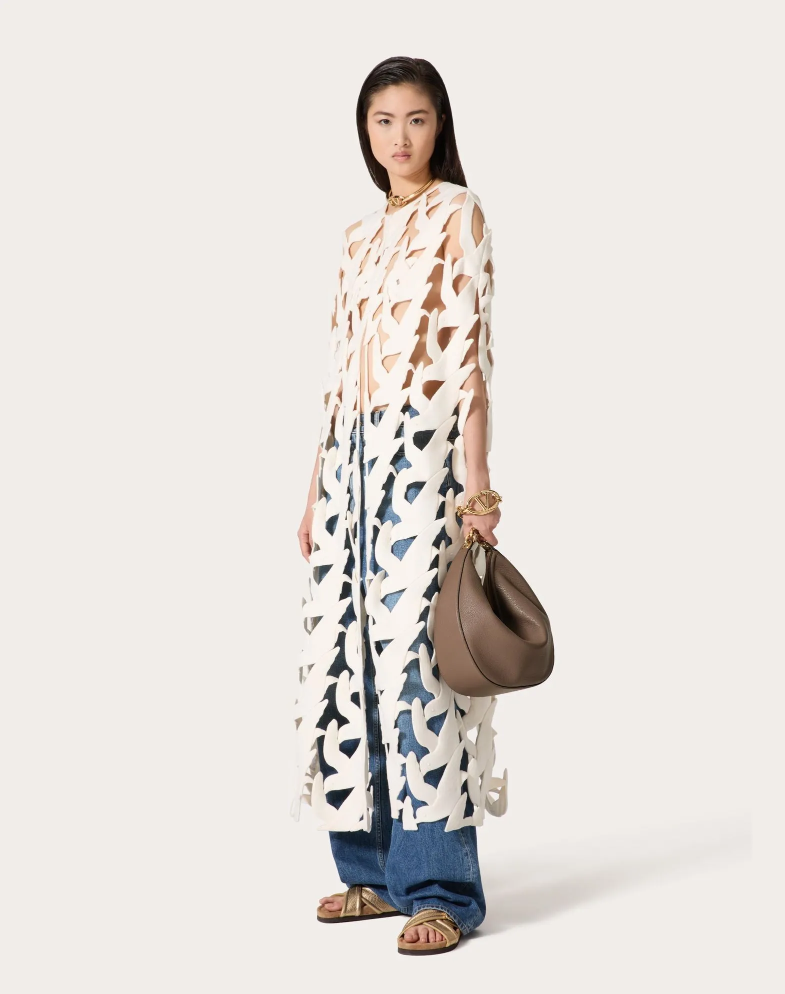 Vlogo Moon Medium Grainy Calfskin Hobo Bag With Chain