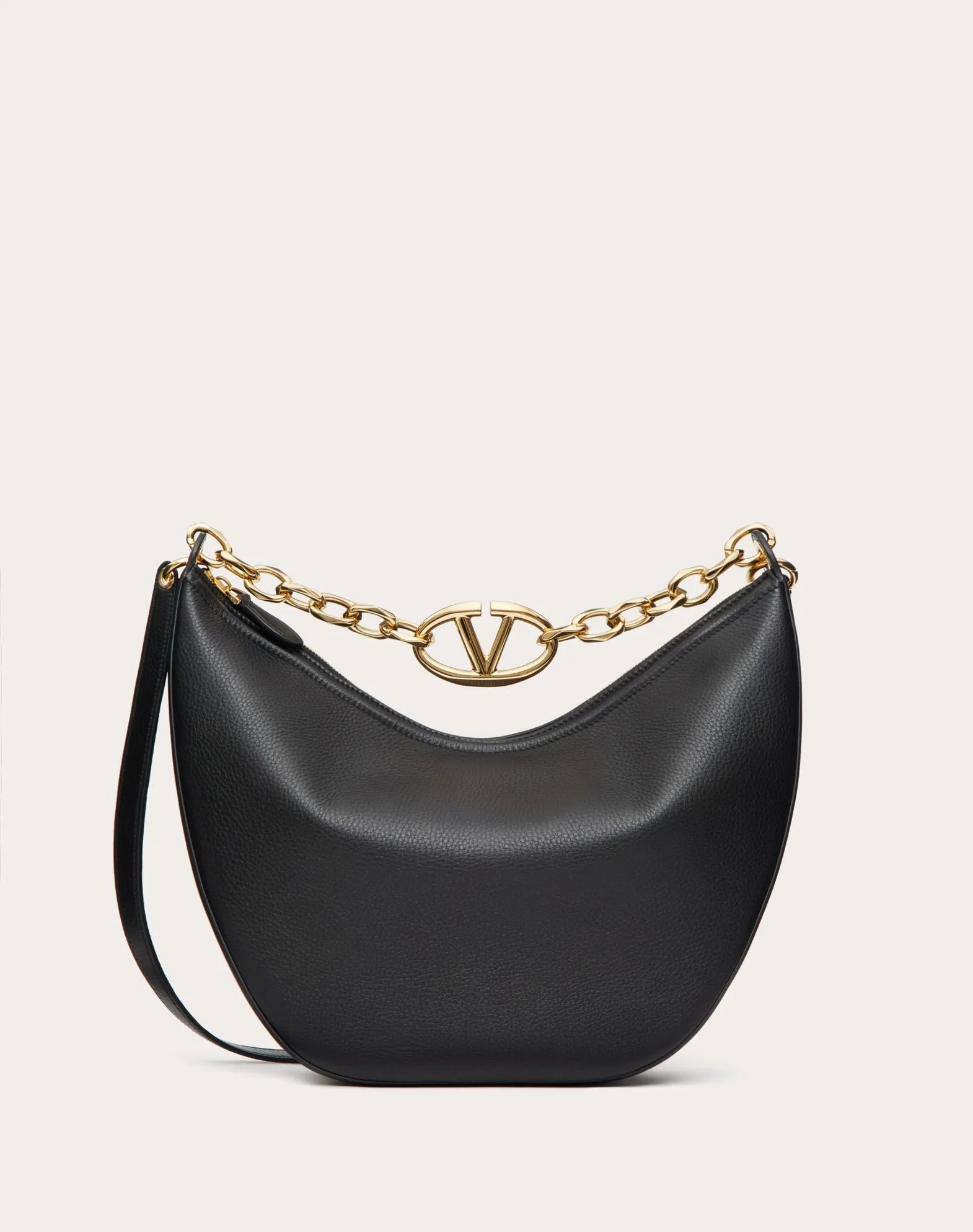 Vlogo Moon Medium Grainy Calfskin Hobo Bag With Chain
