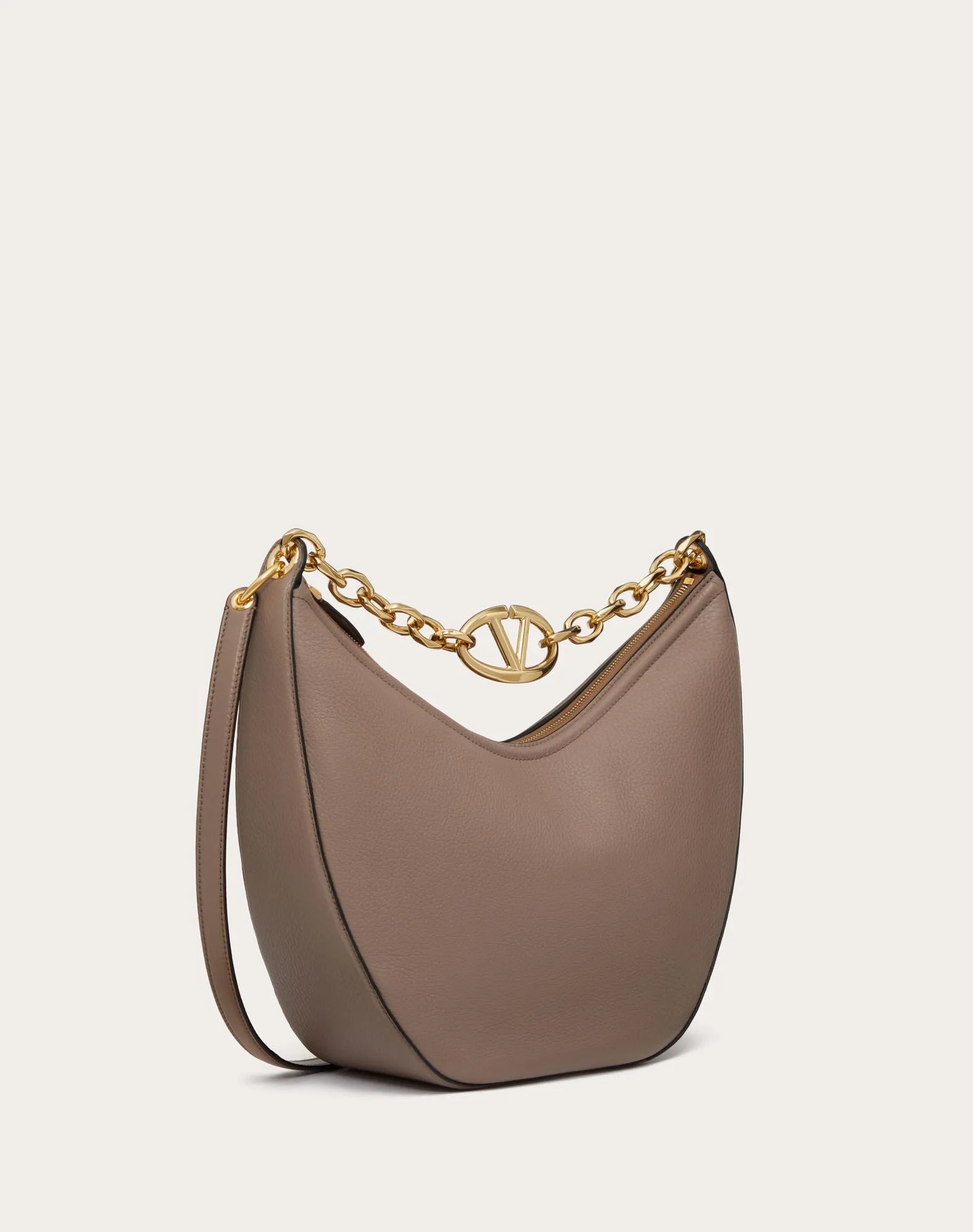 Vlogo Moon Medium Grainy Calfskin Hobo Bag With Chain
