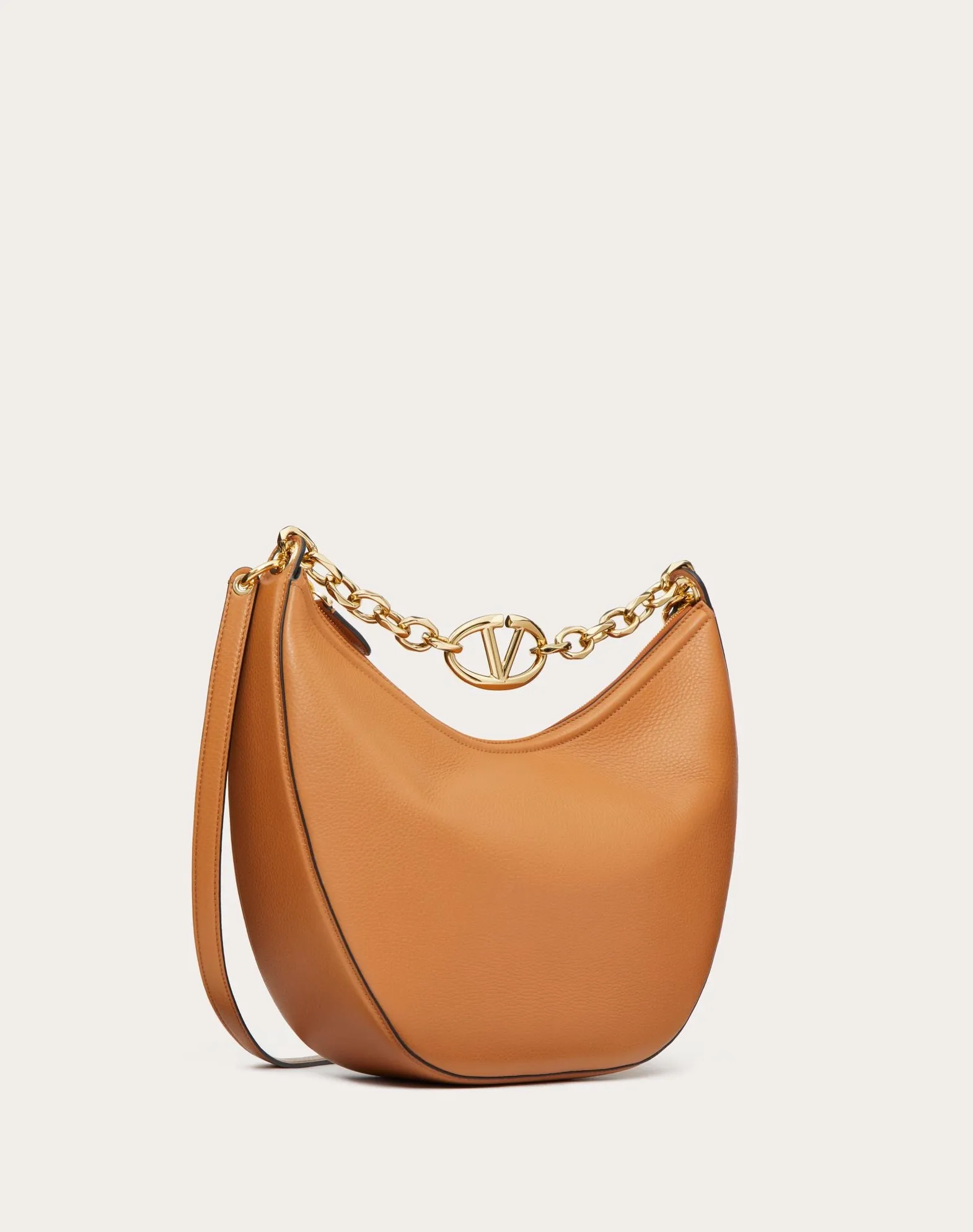 Vlogo Moon Medium Grainy Calfskin Hobo Bag With Chain