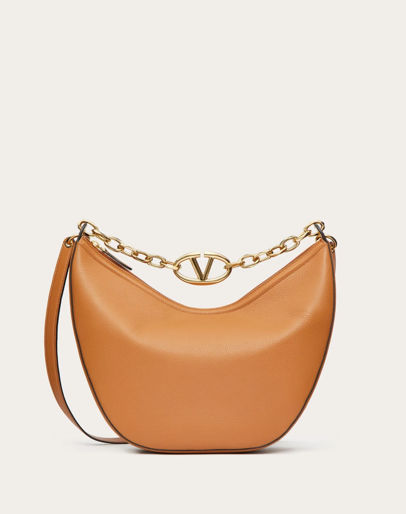 Vlogo Moon Medium Grainy Calfskin Hobo Bag With Chain