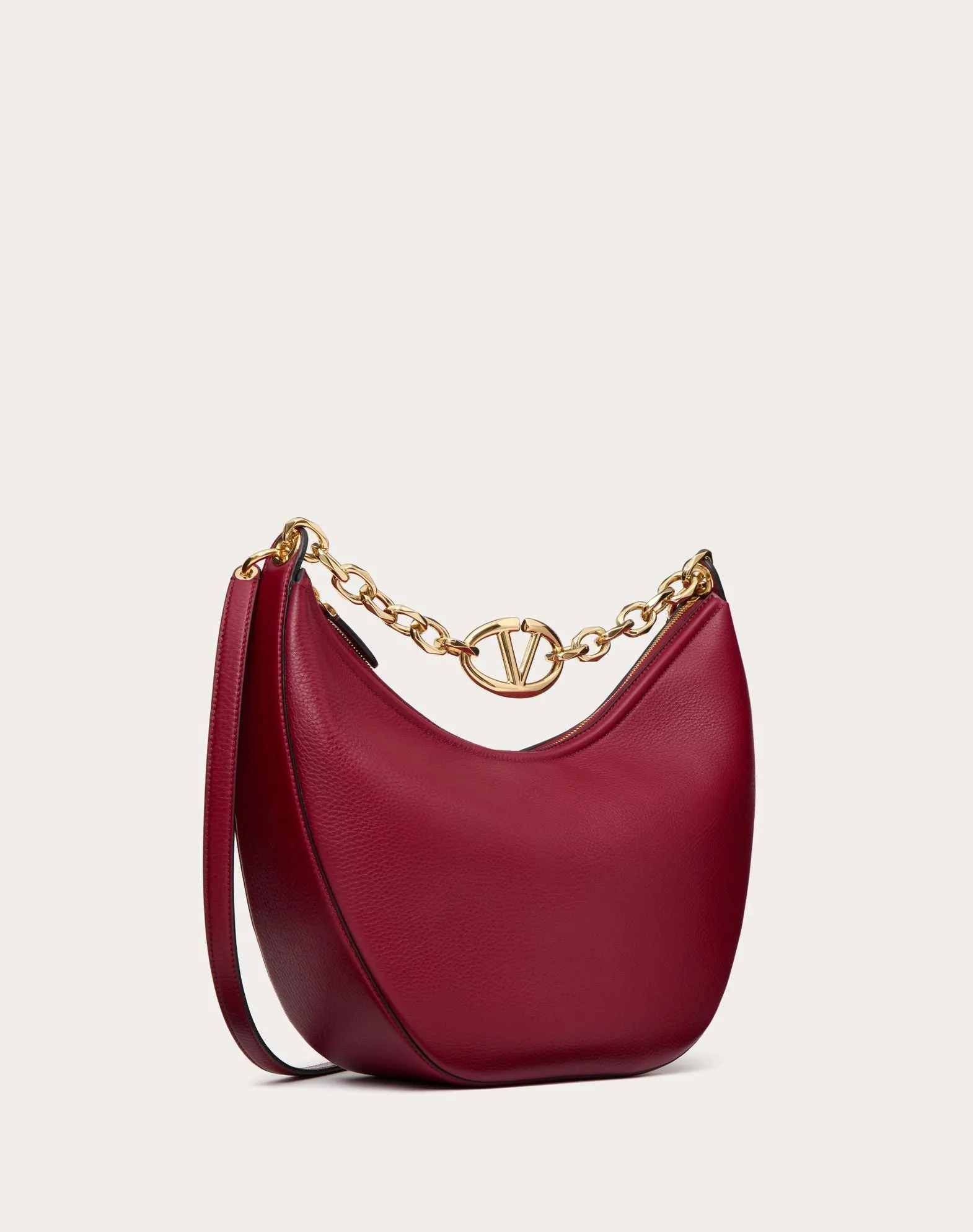 Vlogo Moon Medium Grainy Calfskin Hobo Bag With Chain