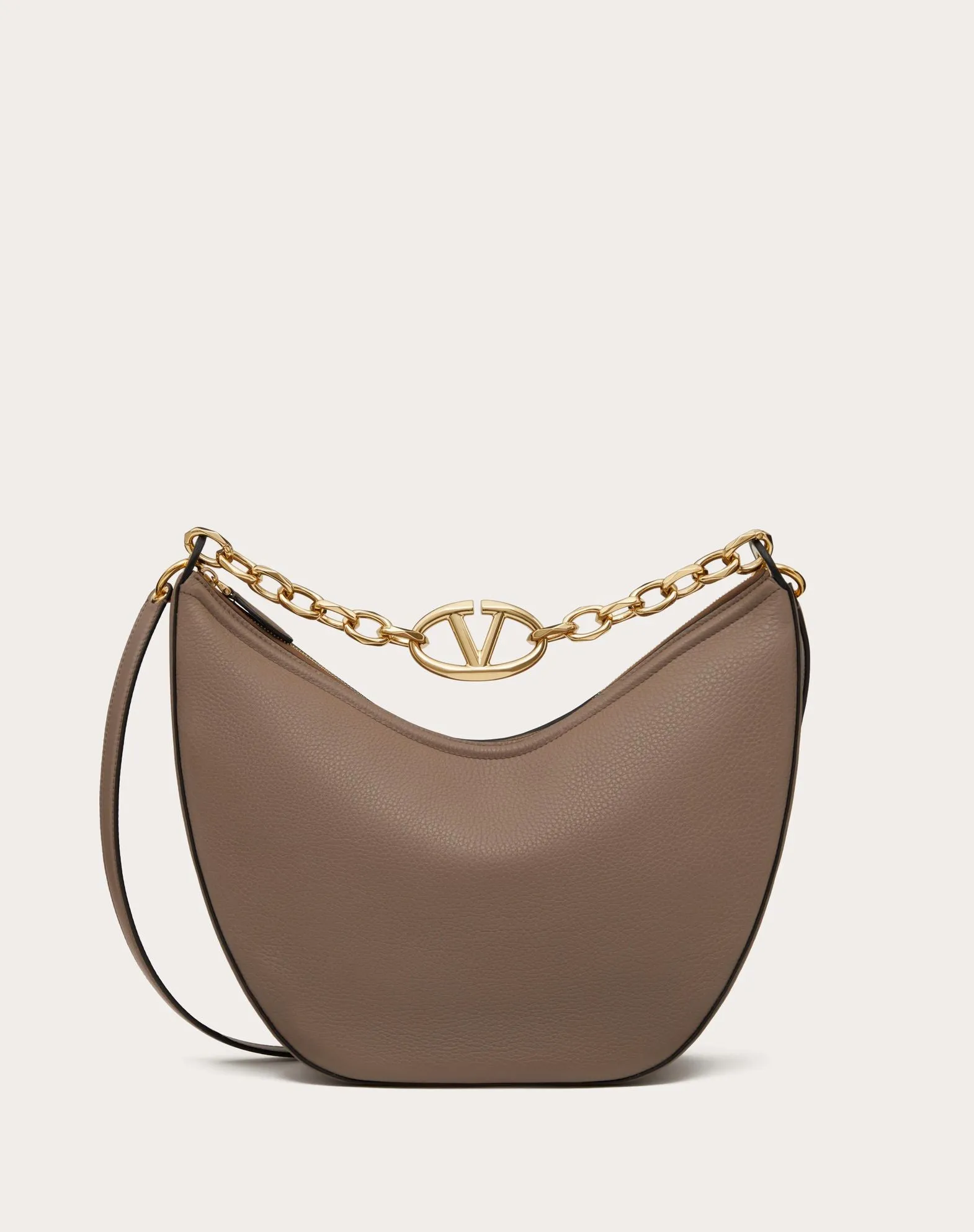 Vlogo Moon Medium Grainy Calfskin Hobo Bag With Chain
