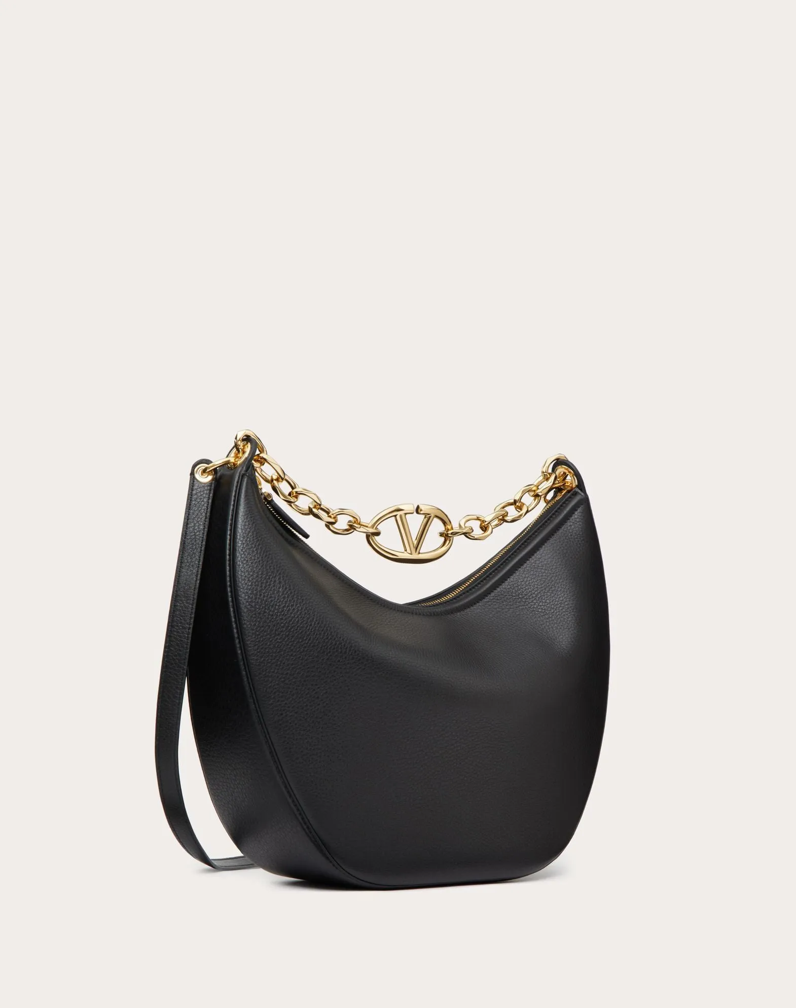 Vlogo Moon Medium Grainy Calfskin Hobo Bag With Chain
