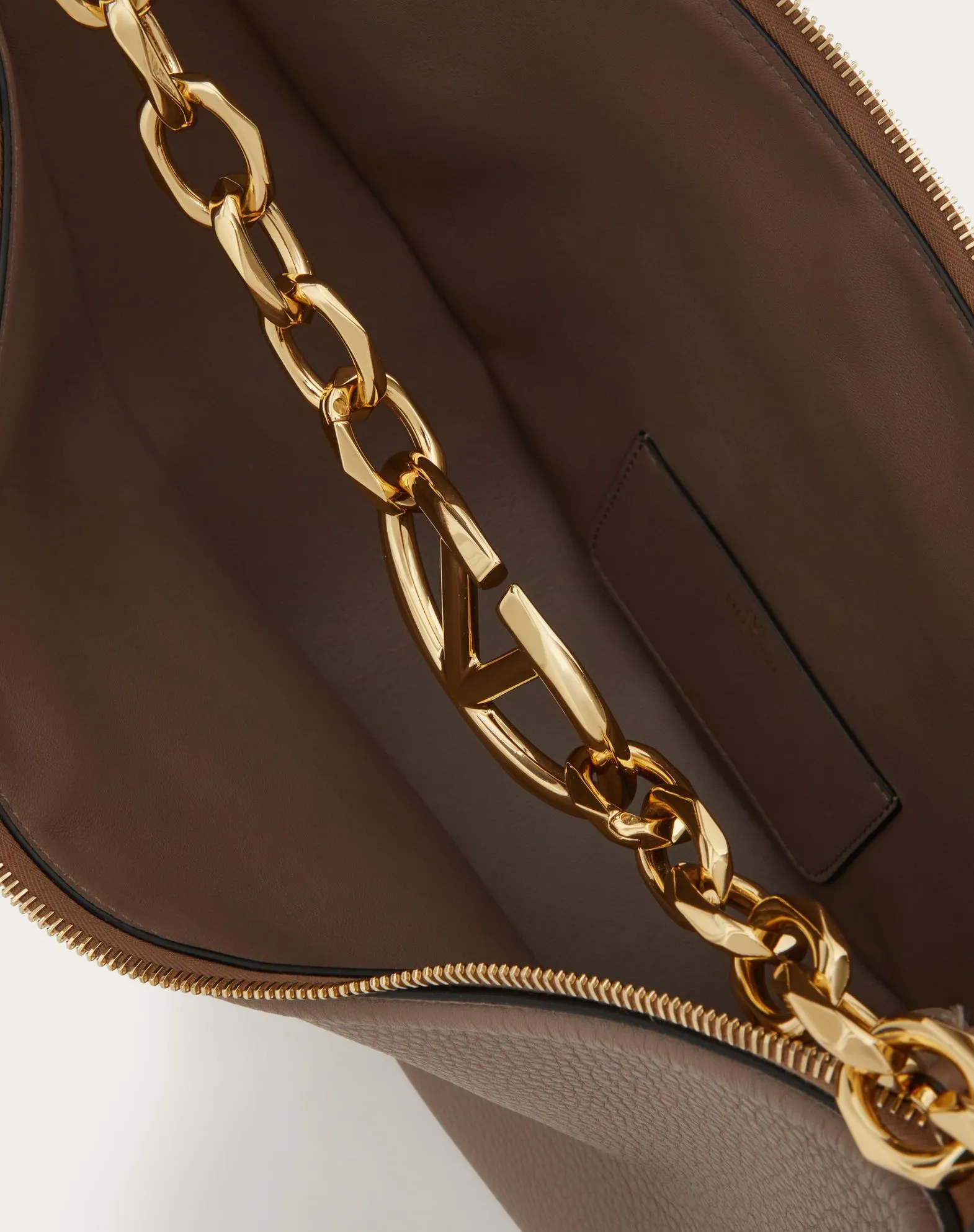 Vlogo Moon Medium Grainy Calfskin Hobo Bag With Chain