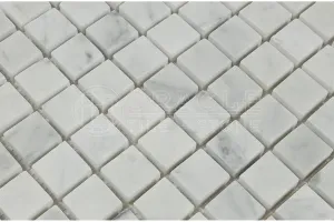 White Carrara Marble Polished Mosaic 1x1 Tiles for Backsplash, Shower Walls, Bathroom Floors