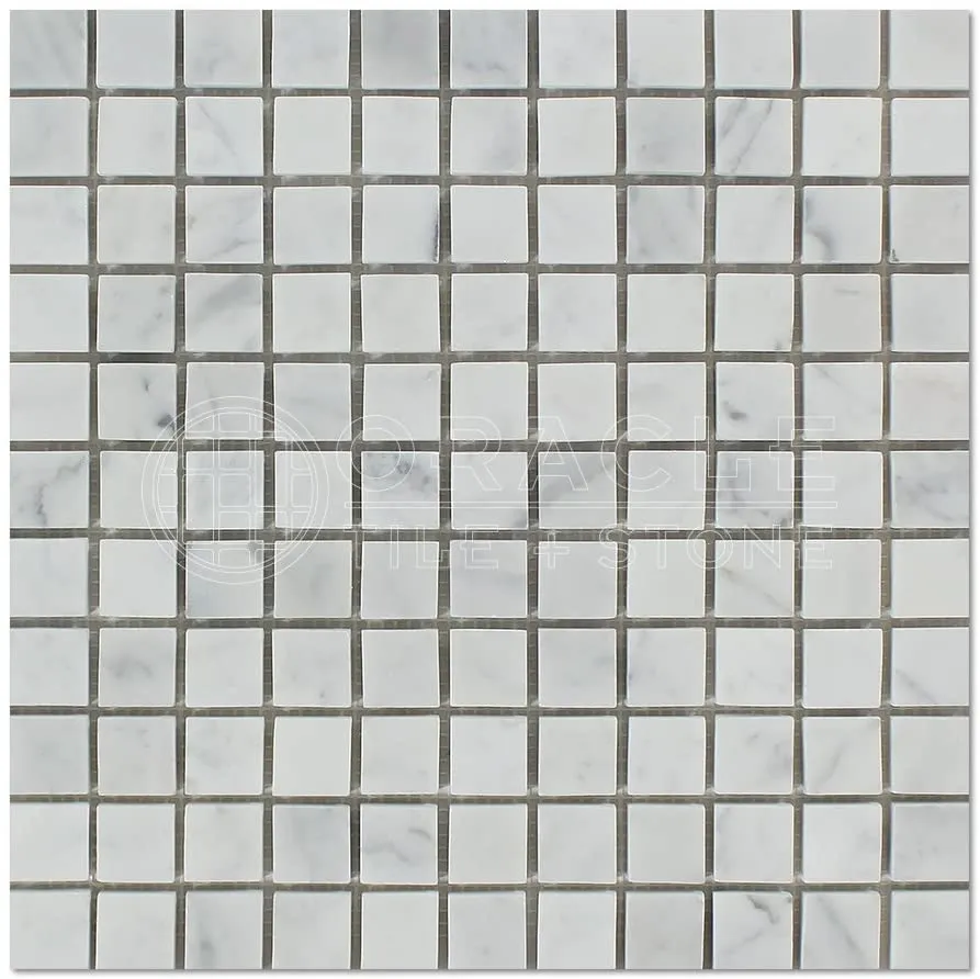 White Carrara Marble Polished Mosaic 1x1 Tiles for Backsplash, Shower Walls, Bathroom Floors