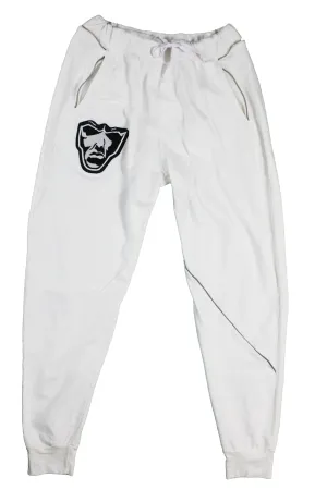 White fleece chenile patch joggers