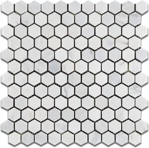 White Marble Hexagon 1x1 POLISHED Mosaic Tiles on 12x12 Sheet LOT of 5 SHEETS