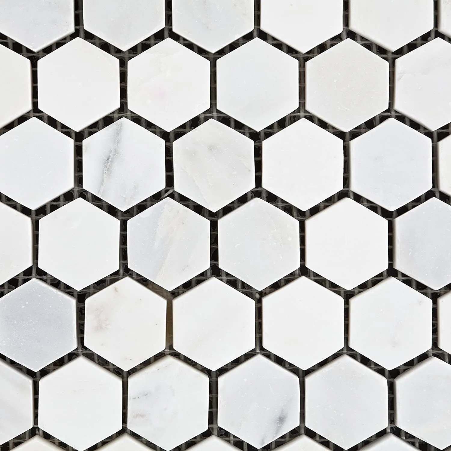 White Marble Hexagon 1x1 POLISHED Mosaic Tiles on 12x12 Sheet LOT of 5 SHEETS